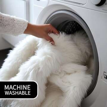 Super Area Rugs White Faux Sheepskin Rug, Large 6 x 9 Feet Living Room Rug, Soft Carpet for Bedroom, Machine Washable Floor Covering