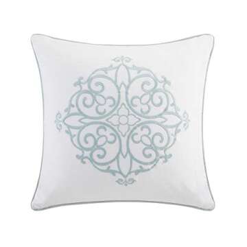 Madison Park Tufted Chenille Cotton Comforter, All Season Bedding Set, Matching Shams, Sabrina Shabby Chic, Medallion Off White Full/Queen(90"x90") 4 Piece