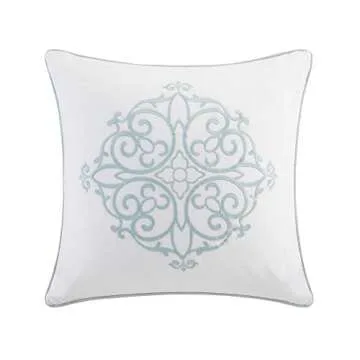 Madison Park Tufted Chenille Cotton Comforter, All Season Bedding Set, Matching Shams, Sabrina Shabby Chic, Medallion Off White Full/Queen(90"x90") 4 Piece