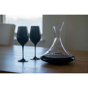 Voted Best Wine Gift 2024 by Food & Wine Magazine, Set of 4 European-Made Double Blind Black Wine Gl...