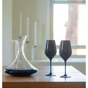 Voted Best Wine Gift 2024 by Food & Wine Magazine, Set of 4 European-Made Double Blind Black Wine Glasses, 16 Oz, 100% Lead-Free Crystal, Gift-Boxed