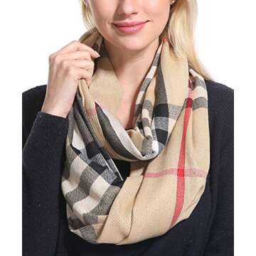 RUIYUXIN Lightweight Plaid Infinity Scarf - Chic Winter Accessory