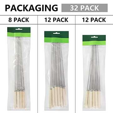 Kabob Skewer with Wood Handle, 32 Pcs Smores Skewers For Fire PitLarge Stainless Steel Brazilian-Style BBQ Skewers,BBQ Stick Needles Outdoor Outings Cooking Tools