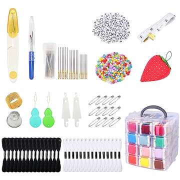 VICOVI Embroidery Thread Kit with 200 Floss Skeins & DIY Crafts Tools in Organizer Box