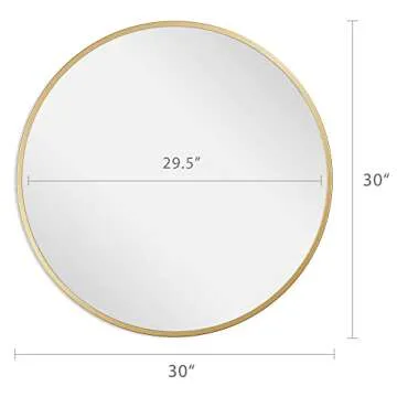 Barnyard Designs Round Metal Mirror, Bathroom Vanity Wall Mirrors, Circle Mirror for Desk, Metal Framed Bedroom Mirror (30"/Gold)