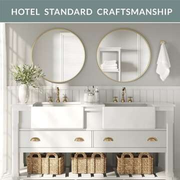 Barnyard Designs Round Metal Mirror, Bathroom Vanity Wall Mirrors, Circle Mirror for Desk, Metal Framed Bedroom Mirror (30"/Gold)