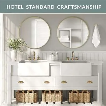 Barnyard Designs Round Metal Mirror, Bathroom Vanity Wall Mirrors, Circle Mirror for Desk, Metal Framed Bedroom Mirror (30"/Gold)