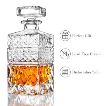 Elegant Whiskey Decanter 27 oz Premium Crystal Gift Set