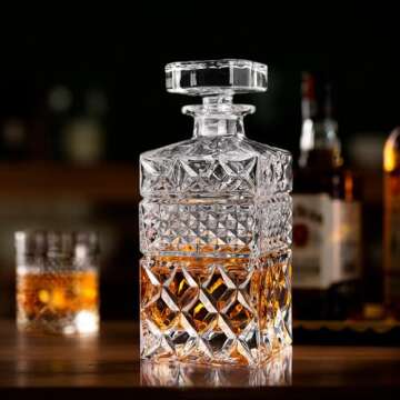 Elegant Whiskey Decanter 27 oz Premium Crystal Gift Set