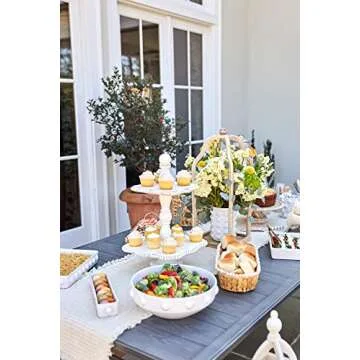 Mud Pie Beaded Serving Bowl, White, 5" x 12" dia