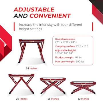 Stamina X 12" to 24" Adjustable Height Plyo Step Up Exercise Box For Home Workout with Access to Muuv, Non-Slip Surface and Workout Guide, Black/Red