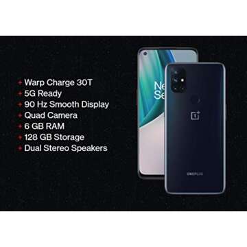 OnePlus Nord N10 5G (128GB, 6GB) 6.49", 90Hz Refresh Rate, Snapdragon 690, 64MP 4K Camera (Only for T-Mobile, Metro, Ultra, Sprint - 5G / 4G LTE) BE2028 (Midnight Ice)