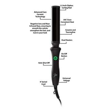 Sultra The Bombshell Rod Clipless Curling Iron with Protective Heat Glove, 1.5 Inch