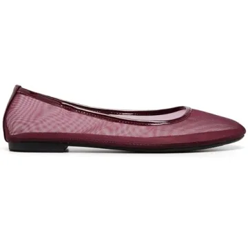 Riekhany Womens Mesh Ballet Flats Slip On Tulle Ballerina Flats Casual Round Toe Work Shoes Burgundy