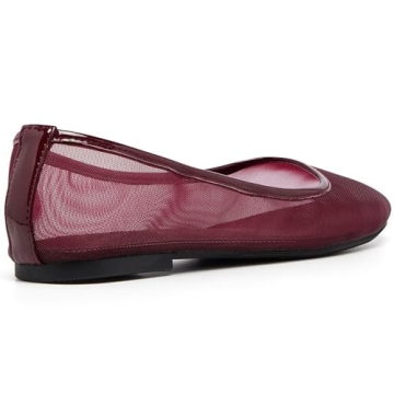 Riekhany Womens Mesh Ballet Flats Slip On Tulle Ballerina Flats Casual Round Toe Work Shoes Burgundy