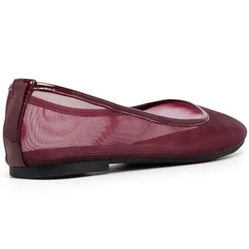 Riekhany Womens Mesh Ballet Flats Slip On Tulle Ballerina Flats Casual Round Toe Work Shoes Burgundy