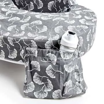 My Brest Friend Original Nursing Pillow Enhanced Ergonomics Essential Breastfeeding Pillow Support For Mom & Baby W/ Convenient Side Pocket, Double Straps & Slipcover, Grey Flowing Fans