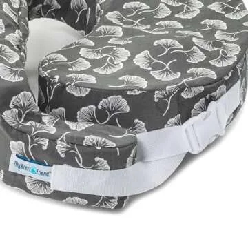 My Brest Friend Original Nursing Pillow Enhanced Ergonomics Essential Breastfeeding Pillow Support For Mom & Baby W/ Convenient Side Pocket, Double Straps & Slipcover, Grey Flowing Fans