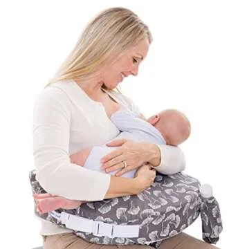 My Brest Friend Original Nursing Pillow Enhanced Ergonomics Essential Breastfeeding Pillow Support For Mom & Baby W/ Convenient Side Pocket, Double Straps & Slipcover, Grey Flowing Fans