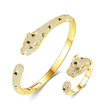 VICISION Panther Bracelet with Panther Ring Gold Jewelry Set, Gifts for Mom Wife Girlfriend Her on A...