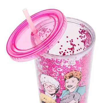 Silver Buffalo Golden Girls Confetti Cold Cup with Lid and Straw Featuring Blanche Devereaux, Sophia Petrillo, Dorothy Zbornak, and Rose Nylund, 32 Ounces