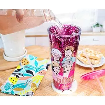 Silver Buffalo Golden Girls Confetti Cold Cup with Lid and Straw Featuring Blanche Devereaux, Sophia Petrillo, Dorothy Zbornak, and Rose Nylund, 32 Ounces