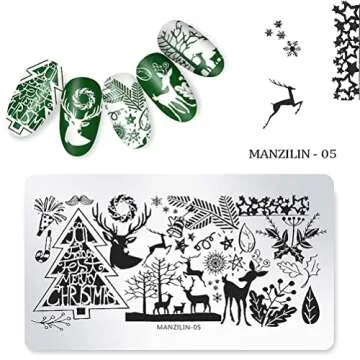 5pcs Christmas Nail Templates Snowflake Deer Nail Stamping Plates Stainless Steel Manicure Template