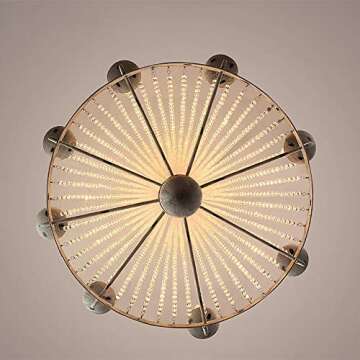 JiuZhuo Rustic Candle Shaped 8 Light Crystal Bead Strands Metal Wheel Large Chandelier Lighting Hanging Ceiling Fixture,Distressed White