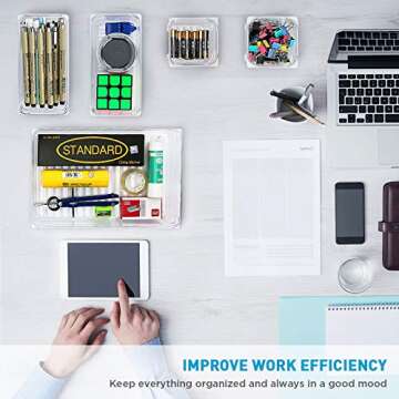 Kootek 14 Pcs Drawer Organizers 4-Size Makeup Desk Drawer Organizer Plastic Bathroom Storage Bins Versatile Trays Vanity Dividers Container for Bedroom Dresser Kitchen Office