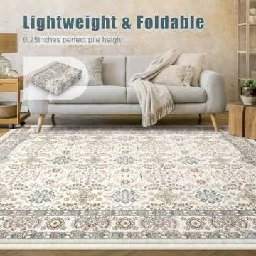 8x10 Area Rugs for Living Room: Vintage Boho Floral Print Rug, Ultra Thin Stain Resistant Washable Rug, Large Soft Non Slip Foldable Carpets for Bedroom Dining Room Office Nursery - Multi