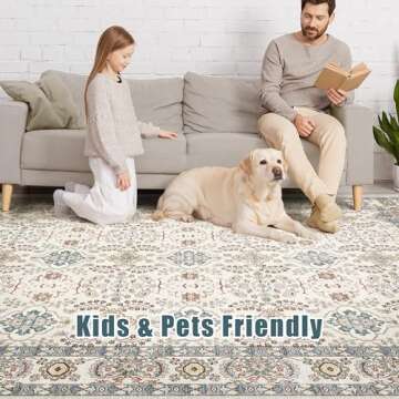 8x10 Area Rugs for Living Room: Vintage Boho Floral Print Rug, Ultra Thin Stain Resistant Washable Rug, Large Soft Non Slip Foldable Carpets for Bedroom Dining Room Office Nursery - Multi