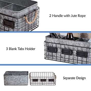 NIKKY HOME Farmhouse Utensil Caddy for Parties, Flatware Caddy for Countertop, Rustic Galvanized Silverware Cutlery Caddy with Napkin Holder for Kitchen, Dining, Outdoors, Picnics, Parties - Silver