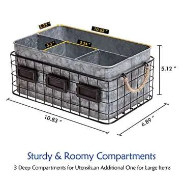 NIKKY HOME Farmhouse Utensil Caddy for Parties, Flatware Caddy for Countertop, Rustic Galvanized Silverware Cutlery Caddy with Napkin Holder for Kitchen, Dining, Outdoors, Picnics, Parties - Silver