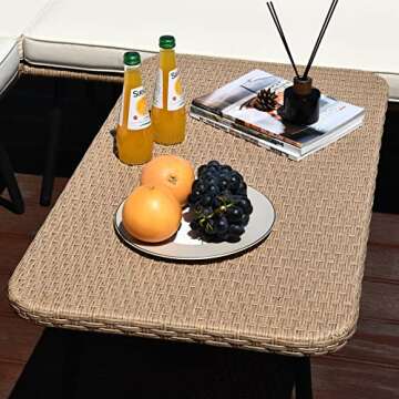 YITAHOME 4 Pieces Patio Furniture Set, Outdoor Rattan Woven Conversation Sectional L-Shaped Sofa with 5 Seater for Backyard, Porch, Boho Detachable Lounger with Cushions and Side Table - Beige