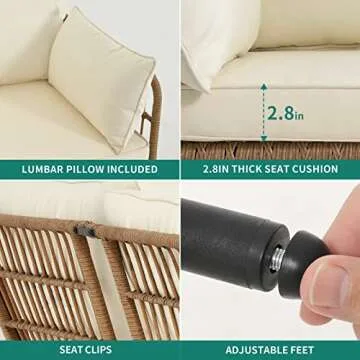 YITAHOME 4 Pieces Patio Furniture Set, Outdoor Rattan Woven Conversation Sectional L-Shaped Sofa with 5 Seater for Backyard, Porch, Boho Detachable Lounger with Cushions and Side Table - Beige