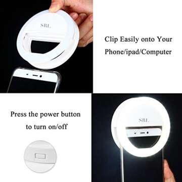 SRL l191 Selfie Ring Light for Camera, Rechargeable Battery, Clip On 36 Led Smart Phone, Round Shape, White