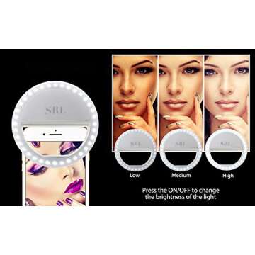 SRL l191 Selfie Ring Light for Camera, Rechargeable Battery, Clip On 36 Led Smart Phone, Round Shape, White