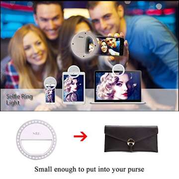 SRL l191 Selfie Ring Light for Camera, Rechargeable Battery, Clip On 36 Led Smart Phone, Round Shape, White