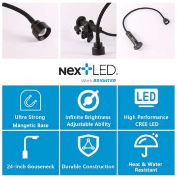 (Improved) NextLED NT-7728 Heavy Duty Magnetic Grill Lights for Outdoor Grill, 24 Inch Gooseneck Grilling Light with Magnetic Base, Warm Light, Heat & Water Resistant, BBQ Light, BBQ Grill Accessories
