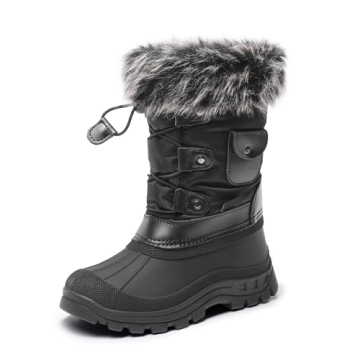 DREAM PAIRS Boys Girls Snow Boots Waterproof Outdoor Warm Cozy Anti-Slip Mid Calf Faux Fur Lining In...