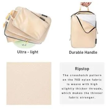 Bagail 7 Set, Ultralight 3 Compression Packing Cubes 3 Packing Organizers With 1 Shoe Bag-Beige