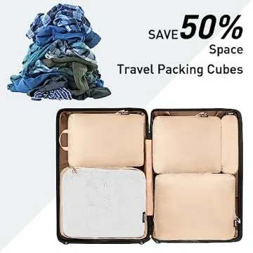 Bagail 7 Set, Ultralight 3 Compression Packing Cubes 3 Packing Organizers With 1 Shoe Bag-Beige
