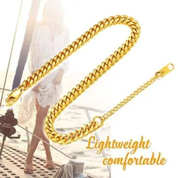 Gold Ankle Bracelets for Women Cuban Link Anklet Chain 18K Gold Plated Summer Bitch Jewelry