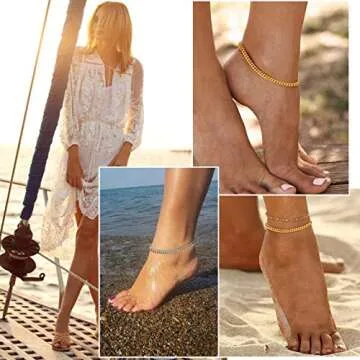 Gold Ankle Bracelets for Women Cuban Link Anklet Chain 18K Gold Plated Summer Bitch Jewelry