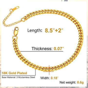 Gold Ankle Bracelets for Women Cuban Link Anklet Chain 18K Gold Plated Summer Bitch Jewelry