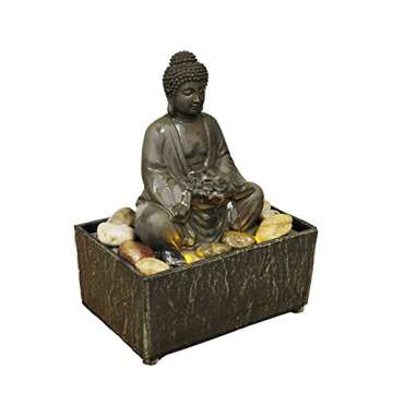 Nature's Mark 8" H Lotus Buddha Tranquility Tabletop Water Fountain with LED Lights (Battery/Adapter)