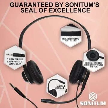 Sonitum Noise Canceling Headset with Microphone
