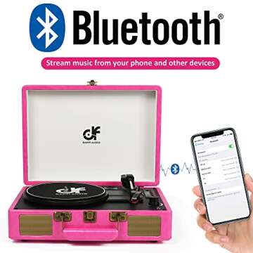 Vintage Bluetooth Suitcase Record Player with Built-in Speakers, 3 Speed Portable Turntable with USB...