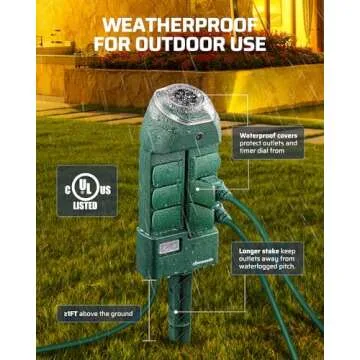 DEWENWILS Outdoor Power Strip Timer with Photocell, Yard Stake Timer Dusk to Dawn, Weatherproof Countdown Light Timer, 6 Outlets 10ft Cord Timer for Lights, Garden, 1875W/15A UL Listed