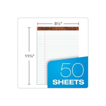 TOPS 75330 "The Legal Pad" Ruled Pads, Legal/Wide, 8 1/2 x 11 3/4, White, 50 Sheets